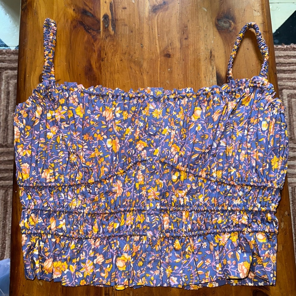 NWOT J. Crew Purple Floral Smocked Cami Corset Crop Top Sz S